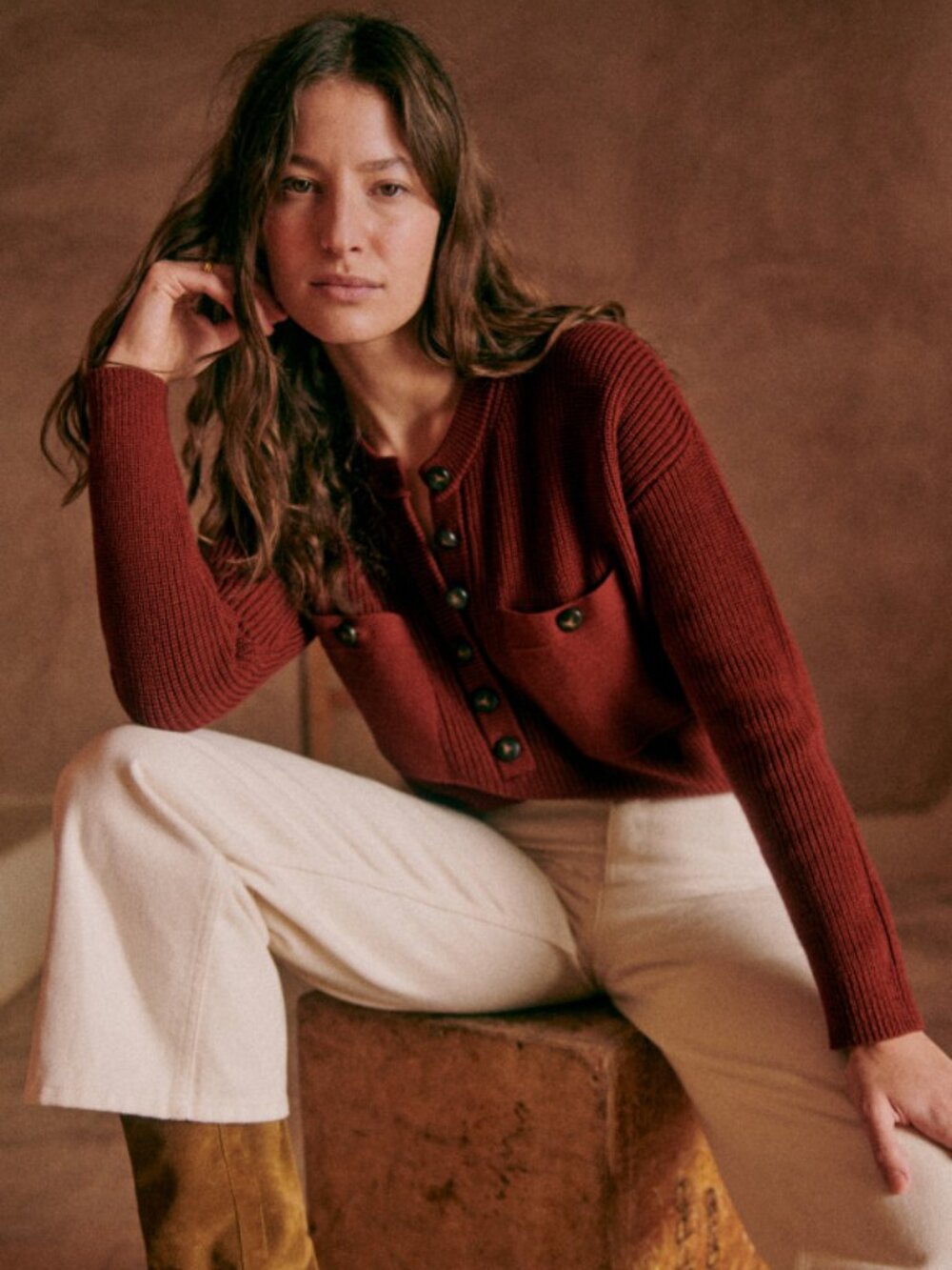 Sézane Eloi Jumper Burgundy Merino Wool Cotton Sweater S